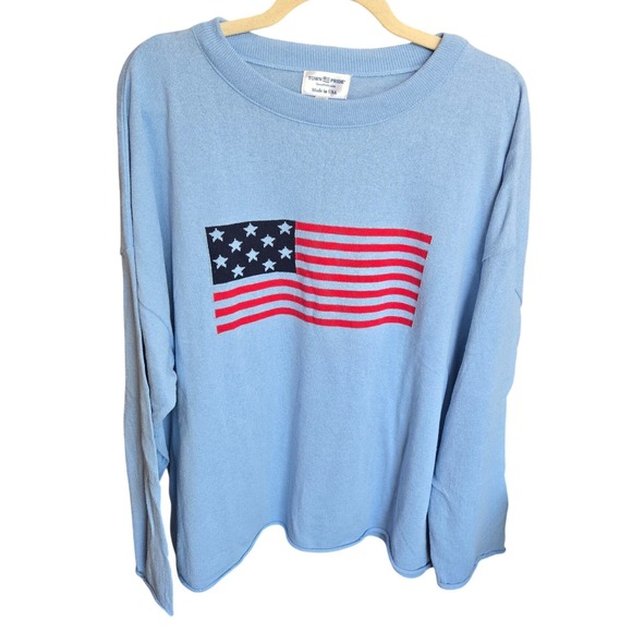 Town Pride Sweaters - Town Pride USA Flag Crewneck Sweater Blue Knit American Patriotic July 4th XXL